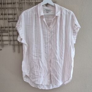 Madewell Light Pink & White Striped Short-Sleeve Button-Up Shirt